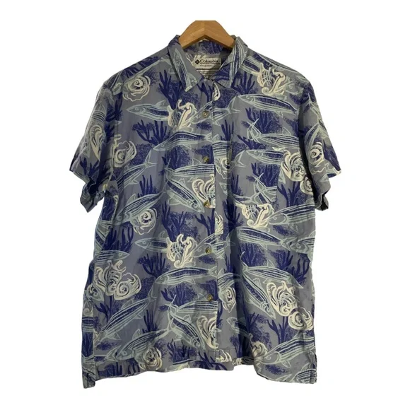 Columbia Sportswear Company shirt Mens Hawaian short sleeve Blue Size L - Picture 15 of 16